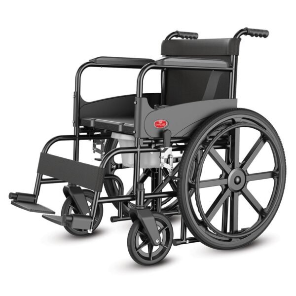Easycare U Cut Commode Wheelchair for Old People and Patient, Suitable for Indoor & Travel-Friendly with Adjustable & Comfort Seat Belt with Footrests